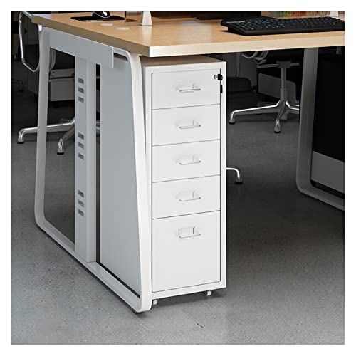 AcLipS Archivador de oficina Gabinete de archivo delgado con cerradura, archivador móvil de metal de 5 cajones para tamaño legal/carta/A4, gabinete de almacenamiento de oficina en casa archivadores