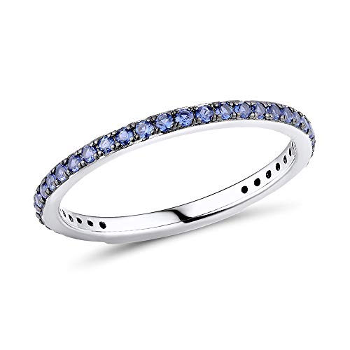namana Bague Fine en Argent Sterling pour Femme. Bague Femme sertie de Zircons Bleu en Argent 925. Bagues Anneau en Argent pour Femmes avec des Pierres Bleues....