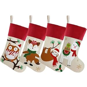 DearSun Set of 4pcs, 18" Christmas Stockings with Lovely Christmas Vehicle Designs Linen Stockings for Holiday Family Decor (Alpaca, Sloth, Owl, Fox) DearSun Set of 4pcs 18 Christmas Stockings with Lovely Christmas Vehicle Designs Linen Stockings for Holiday Family Decor Alpaca Sloth Owl Fox