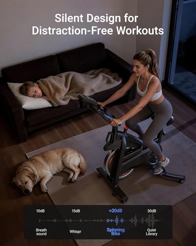 Exercise Bike,Brake Pad Stationary Bike for Home with 0-100 Resistance & App, Silent Belt Drive Stationary Workout Bike for Home with Comfort Seat, Low Noise Indoor Cycling Bike with Heart Rate / Tablet , 300 LBS Capacity