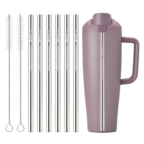 XZESH 6Pcs Metal Straw Replacement Compatible With Owala FreeSip Tumbler 40oz, With 2 Straw Cleaner, Reusable Stainless Steel Straws for Owala