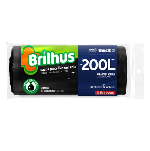 Saco Para Lixo Rolo Com 15 Sacos De 200 Litros, Linha Brilhus., Brilhus, Preto