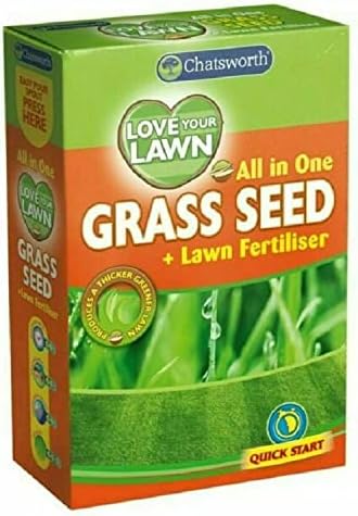 Premium Grass Seed & Lawn Fertiliser Ideal for Patch Repair, Over Seeding, New Lawns & Thickening [Fast Growing UK Climate] (375G)