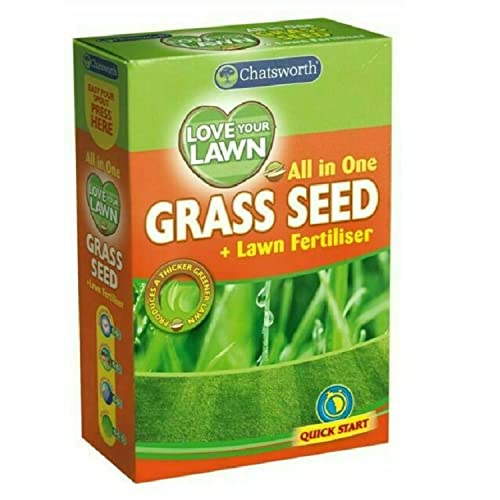 Premium Grass Seed & Lawn Fertiliser Ideal for Patch Repair, Over Seeding, New Lawns & Thickening [Fast Growing UK Climate] (375G)