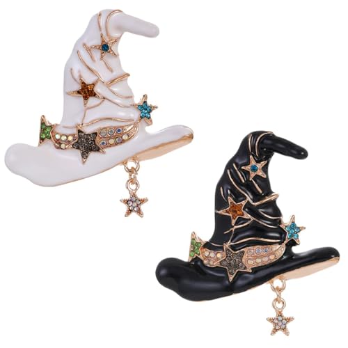 Image of Rhinestone Witch Hat Brooch Pin for Women AB Crystal Colorful Star Witchcraft Brooches Lapel Pins Bag Suit Dress Accessories Unisex Cap Fashion Christmas Halloween Jewelry
