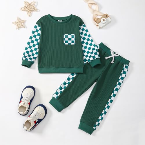 Image of Kid Toddler Boy Clothes Color Block Sweatshirt and Casual Pants 2Pcs Boys Fall Winter Outfits 1-5T