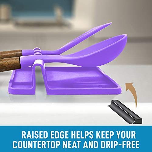 Image of Zulay Kitchen Silicone Utensil Rest with Drip Pad for Multiple Utensils - BPA-Free, Heat-Resistant Spoon Rest & Spoon Holder for Stove Top - Kitchen Utensil Holder for Ladles & Tongs - Mystic Violet