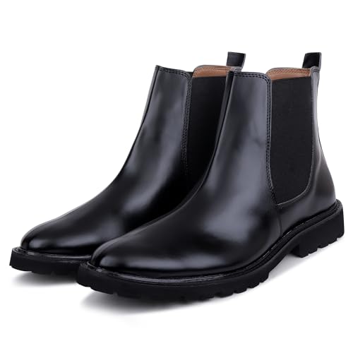 Image of LOZANO Leather Black Chelsea Boots for Men | High Ankle Boots, Soft Cushioned Insole, Slip-Resistance, Arch Support & Shock Absorption