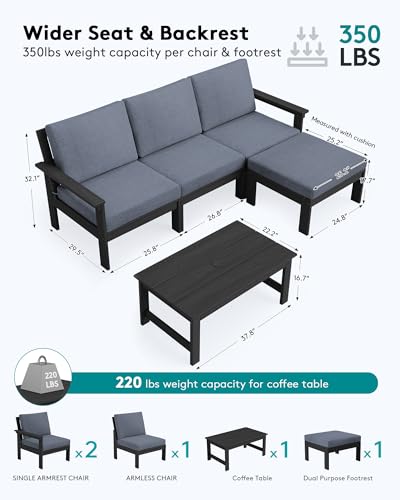 Image of SERWALL HDPE Outdoor Sectional with Ottoman & Coffee Table
