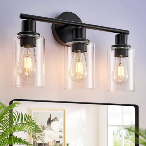 DLLT 3-Light Bathroom Light Fixtures: 18.51" Black Modern Vanity Lights