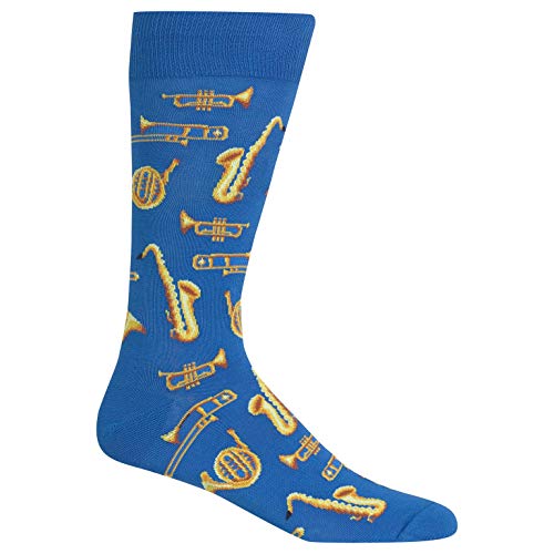 Hot Sox Mens Jazz Instruments Socks, Blue, 1 Pair, Mens Shoe 6-12.5
