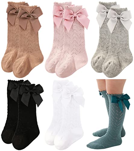 Image of QandSweet Baby Girl Knee-High Socks Toddlers Bow Stockings Newborn Infant Non-Slip Sock