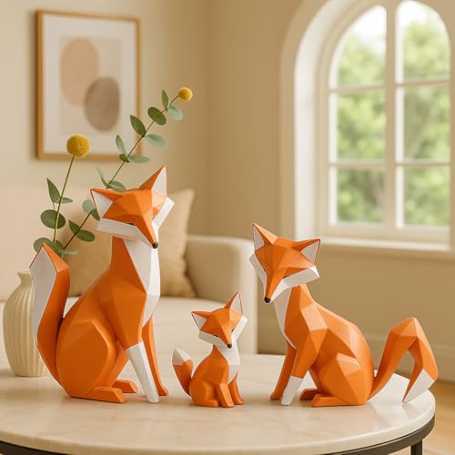 Image of Fox Family Statues Home Decor | Cute and Stylish | (Pack of 3 Pieces, Orange Color)