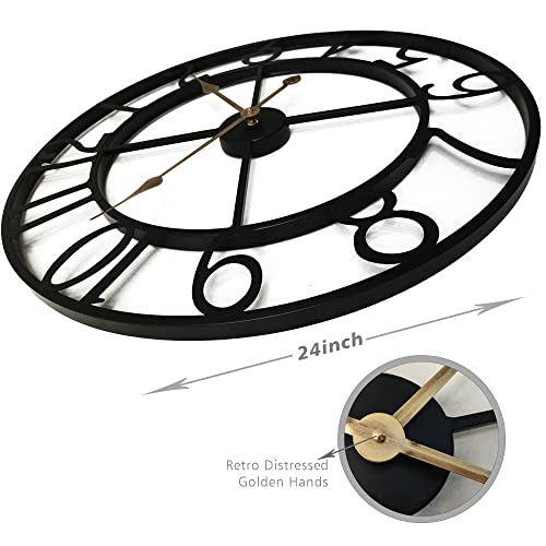 Qukueoy 24 Inch Thicker Metal Large Wall Clock Home Decorative Industrial Clocks With Big Arabic Numerals,Retro Oversized Clock For Living Room Decor,Battery Operated(Black) #TOP1