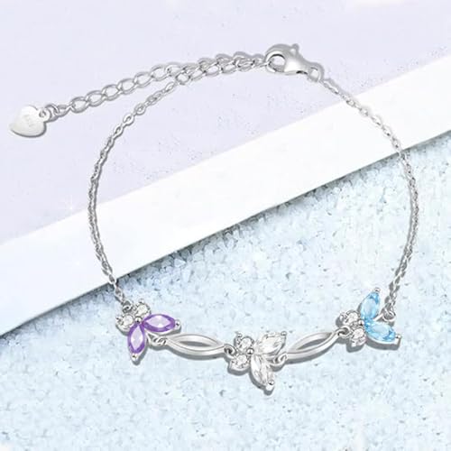 Image of Sterling Silver Butterfly Link Bracelet for Women,Adjustable Charming Dainty Jewelry,Ideal Gift for Mom,Wife and Her