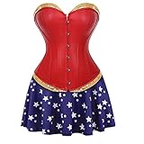 Kranchungel Women's Punk Rock Faux Leather Corset Retro Goth Waist Cincher Basque Bustier Halloween Costume Medium Wonder Red