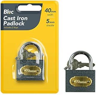 AKH® Heavy Duty CAST Iron Padlock | 40MM | 2 Keys | Outdoor Safety Security Shackle |