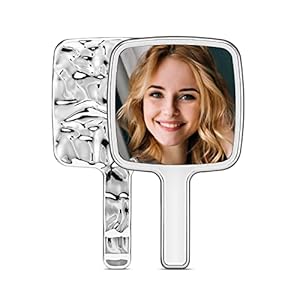 MIRRORNOVA Handheld Mirror, Water Ripples Hand Mirror with Handle for Make up, Square, Silver, Small (4 x 7 inches)