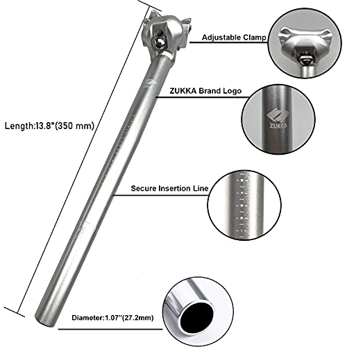 Zukka Bike Seat Post 1.07 X 13.8 Inch （27.2 X 350 Mm Aluminum Alloy Bicycle Seat Post With Adjustable Clamp #TOP1