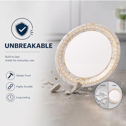 Image of Golden Fish 24 Pcs Dinner Set with Covered Donga for 6 | 6 Full Plates, 6 Quarter Plates, 6 Veg Bowls, 2 Donga with Lid & 2 Serving Spoons | Hygienic Serving Set for Home Dining & Hosting