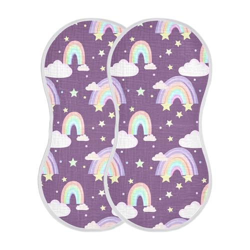 xigua Rainbows Muslin Baby Burp Cloths Set of 4, Super Soft & Absorbent Burping Rags, Cotton Burp Clothes Shower Gift for Newborn, Baby Girls and Boys2