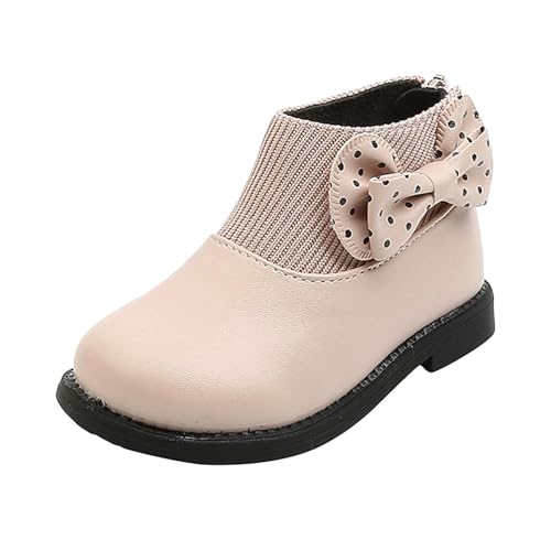 IWIHMIV Girls Bow Ankle Boots Chunky Heel with Zipper Casual Slip On Flat Dress Booties for Kids
