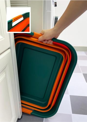 SAMMART Zusammenklappbarer Wäschekorb aus Kunststoff mit Griff/Faltbarer Pop-Up-Aufbewahrungskorb – platzsparende Waschwanne/Aufbewahrungsbedarf (Teal Green/Autumn leaf, 42L)