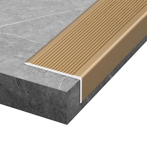 Profilo per Gradini in Alluminio 5 cm x 3 cm, Profilo per Bordi Scale a Forma di L, Strisce Antiscivolo per gradini(Gold,W5cmxL100cm)