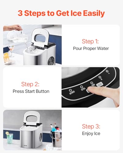 Image of VEVOR Countertop Ice Maker, 9 Cubes Ready in 6 Mins, 33lbs in 24Hrs, Self-Cleaning Portable Ice Maker with Ice Scoop and Basket, Ice Machine with 2 Sizes Bullet Ice for Home Kitchen Office Bar Party