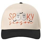 MIRMARU Halloween Embroidered 5 Panel Trucker Hat Two Tone Adjustable Snapback Baseball Cap for Men and Women (Spooky Two Ghost, BLK/NATL)