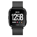 Fitlink Metal Bands Compatible for Fitbit Versa/Versa Lite Edition/Versa 2 Smart Watch for Women and Men,Small and Large, Multi-Color (Black,Large)