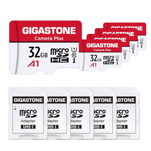 GIGASTONE Carte Mémoire 32 Go Lot de 5 Cartes, Caméra Plus Série, Vitesse allant jusqu'à 90 Mo/s. idéal pour Full HD Video Gopro Drone Caméra, U1 Carte...