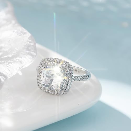 14K Gold Plated Sterling Silver Colored CZ Stones Stackable Ring | Simulated Diamond Eternity Bands for Women Jewelers 3.5-Carat Cut Square Wedding Engagement Bride Diamond Ring(US Code-6)2