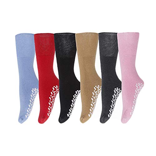 excell 6 Pairs of Womens Non Skid/Slip Diabetic Medical Socks, Cotton With Rubber