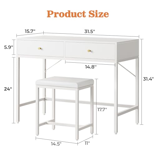 Image of SUPERJARE 31.5 inch White Desk with 2 Drawers, Modern Makeup Vanity