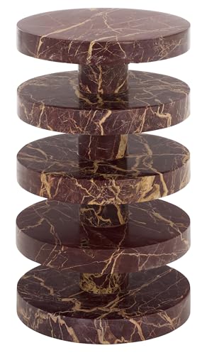 SAFAVIEH Couture Collection – Danny Red & White Stacked Round Marble Accent Table, Fully Assembled (SFV5766C)
