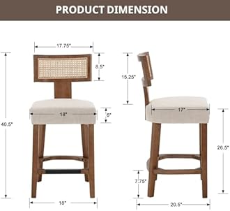 LIVINOVA 26’’ Rattan Barstools with Back Counter Height Bar Stools Set of 3, Modern Farmhouse Beige Linen Upholstered Wicker Counter Stools, Woven Boho Bar Height Stools with Natural Wood Frame