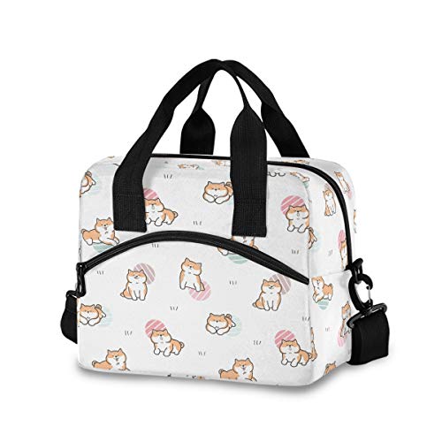 Nander Portable Lunch Bag Thermal Insulated Lunch Box Tote Cooler Handbag Bento Pouch Dinner Container School Food Storage Bags - Cute Cartoon Shiba Inu Dog