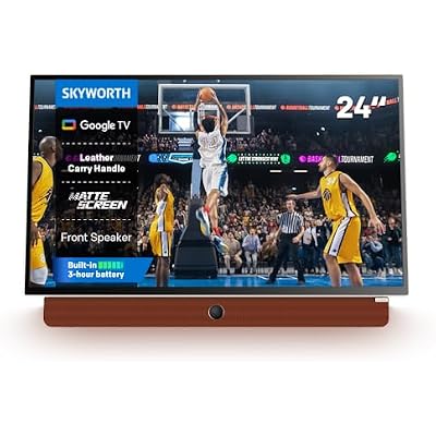 Skyworth 24-Inch Portable Smart Display with Battery Operated, 1080P FHD, HDR10, Dolby Audio, Chromecast, Bluetooth, Google TV Great, Game Day Parties, RV Travel, and Soccer Nights