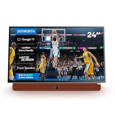 Skyworth 24-Inch Portable Smart Display with Battery Operated, 1080P FHD, HDR10, Dolby Audio, Chromecast, Bluetooth, Google TV – Great, Game Day Parties, RV Travel, and Soccer Nights