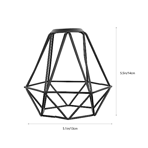 Image of Industrial Black Metal Wire Cage Lampshade - Vintage Diamond Shape Light Cover for Pendant Lights, Wall Lamps, Ceiling Fixtures, and Table Lamps - Easy to Install, Ideal for Home and Kitchen Decor