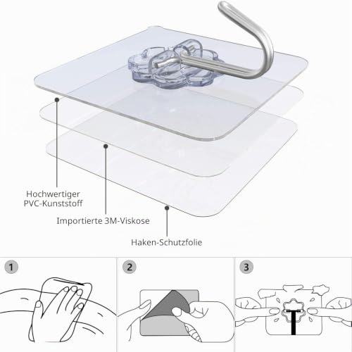 Foto von Karrong 12 Stück Haken Selbstklebend Handtuchhaken Max 8kg, Transparent Ohne Bohren Klebehaken Bad Haken für Badezimmer Küche