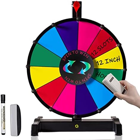 Hooomyai HC Display 12" Tabletop Spinning Prize Wheel 12 Slots with Durable Plastic Base, Dry Erase Markers and Eraser, 2 Pointers, for Fortune Spin Game in Party Pub Trade Show Carnival