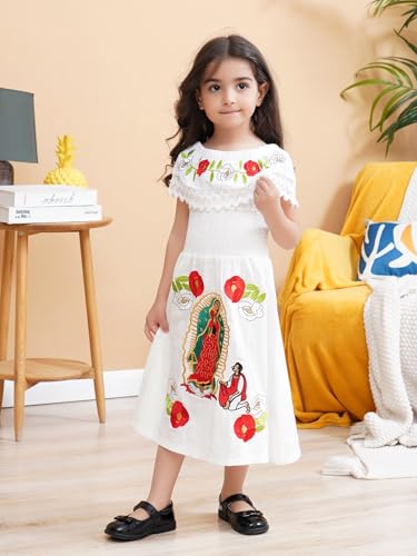 Image of Mexican Dress for Girls Traditional Vestidos Mexicanos Cinco de Mayo Embroidered Dresser Toddler Kids
