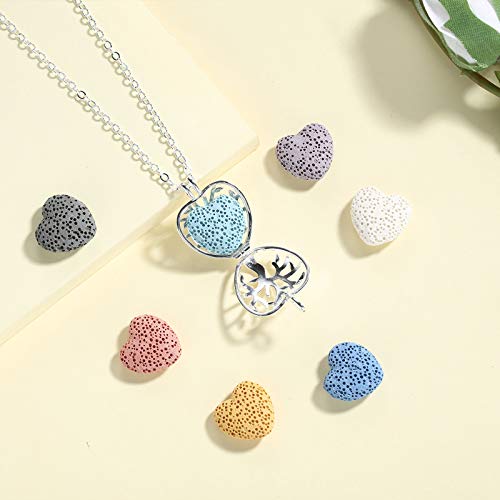 INFUSEU Aromaterapia Olio Essenziale Diffusore Collana Ciondolo Medaglione D'argento 5 PZ Lava Pietre Con 24 "Catena, Regalo per le Donne