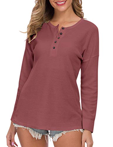 Image of MOLERANI Womens Long Sleeve Waffle Knit Henley Shirts Tunic Tops