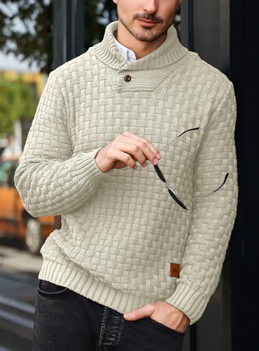 Mens Pullover Shawl Collar Long Sleeve Turtleneck Cable Knit Sweater3