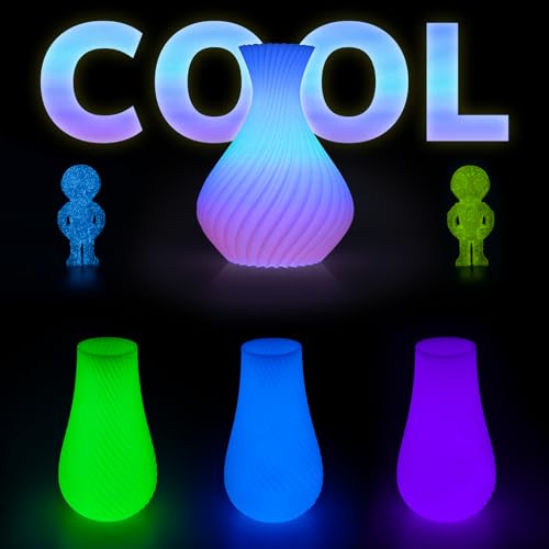 Image of AMOLEN Glow in The Dark Multicolor Fast Change 3D Printer Filament 1.75mm, 5 Meter Green, Blue and Blue Purple Bundle, 1.75mm PLA Filament, 3D Glitter Printing Filament 200g X 4 Pack