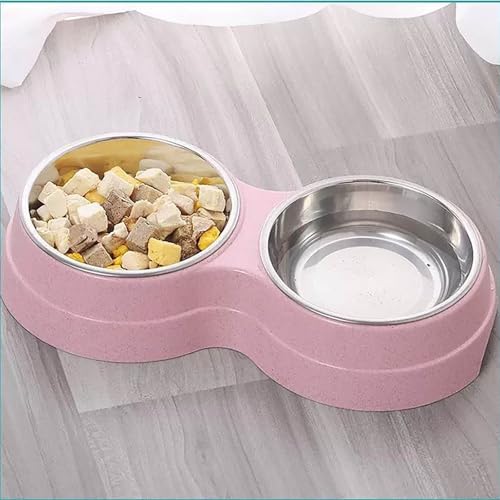 Edelstahl Napf Hund Fressnäpfe für Hunde,Hundenäpfe Futternapf 300 ml, rutschfest Doppel Napfset Hundenapf Katzennapf Fressnapf für Mittelgroße und kleine Hunde, Katzen (rosa)