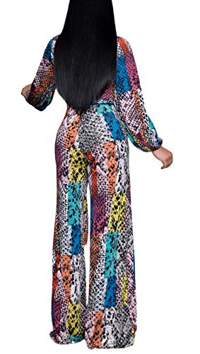 Hannahzone Women's Sexy Colorful Jumpsuits Long Sleeve Elegant Party Rompers High Waisted Wide Leg Pants #TOP1
